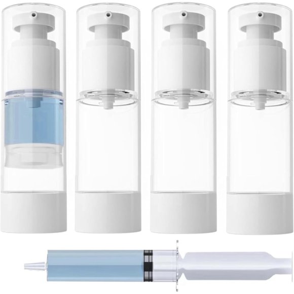 shiyou-1oz/30ml Travel Bottle, TSA Approved, Reusable Transparent Sealed Travel Pump Bottles, True Air Pump System, Transparent Sealed Travel Pump, Solution Filling Tool (Pack of 4)