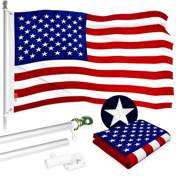 G128 - Flag with Pole Set 3x5 ft Embroidered Brass Grommet with 6ft Pole Tangle Free Aluminum