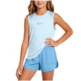 thumbnail image 2 of LEKWK Girls Summer Workout Set Kid Breathable Quick Dry Mesh Tracksuit Sleeveless Crewneck Tank Tops and Running Shorts Athletic Casual Gym Playwear, 2 of 9