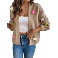 thumbnail image 3 of Hibeli Women Color Floral Applique Lantern Long Sleeve Open Front Daisy Cardigan Sweater, 3 of 7