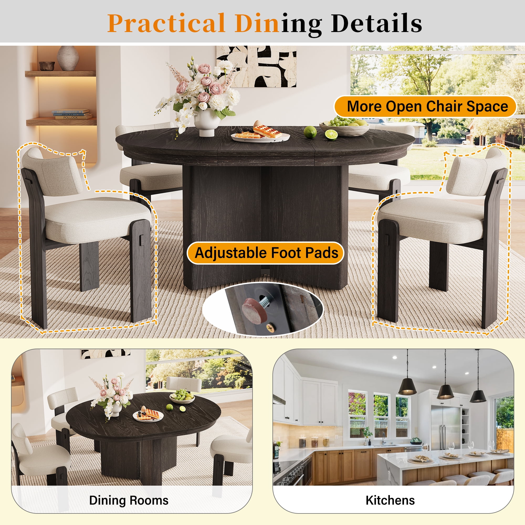 42-58 Inch Extendable Oval Dining Table with Pedestal Base, Modern Farmhouse Kitchen Table and Dining Room Centerpiece, Espresso
