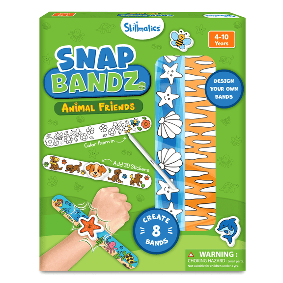 Skillmatics Craft Activity - Snap Bandz, Animals, DIY Jewelry Art & Craft Activity, Mess-Free, Creative Kit, 8 Bands (8.6"), Gifts for Boys & Girls Ages 4, 5, 6, 7, 8, 9, 10