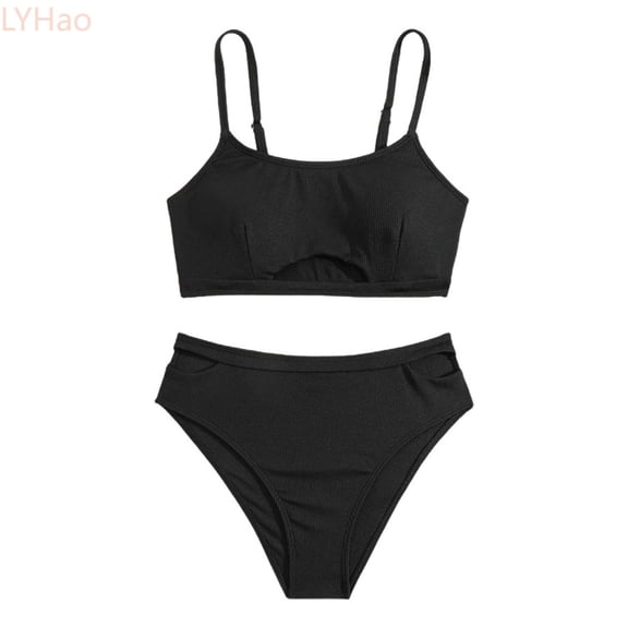 LYHao Solid Color Children's Swimsuit For Girls,2 Piece Bathing Suit 13 Years Black