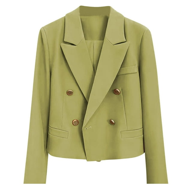 Grrvtrz Womens Cropped Blazers for Work Casual Double Breasted Lapel Jacket Lightweight Blazer Spring Fall Outfits