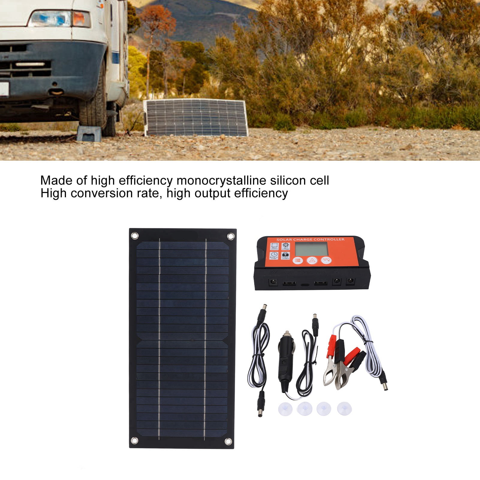 Solar Panel Kit, Portable Solar Charger Kit High Conversion Rate 100A High Output Efficiency 600W  For Outdoor Agriculture