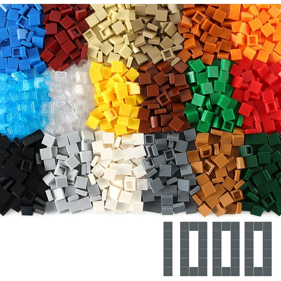 1×1 Square Tiles 1000PCS Flat Bricks MOC Pieces and Parts, 18 Colors Bulk Studs Building Accessories for Smooth Surface, Mosaics and Pixel Art Toy Dots Compatible with Major Brands 3070