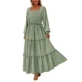 thumbnail image 1 of Vestido largo PRETTYGARDEN de manga larga para mujer, gris y verde, 1 of 8