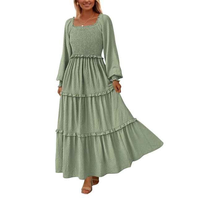 Vestido largo PRETTYGARDEN de manga larga para mujer, gris y verde