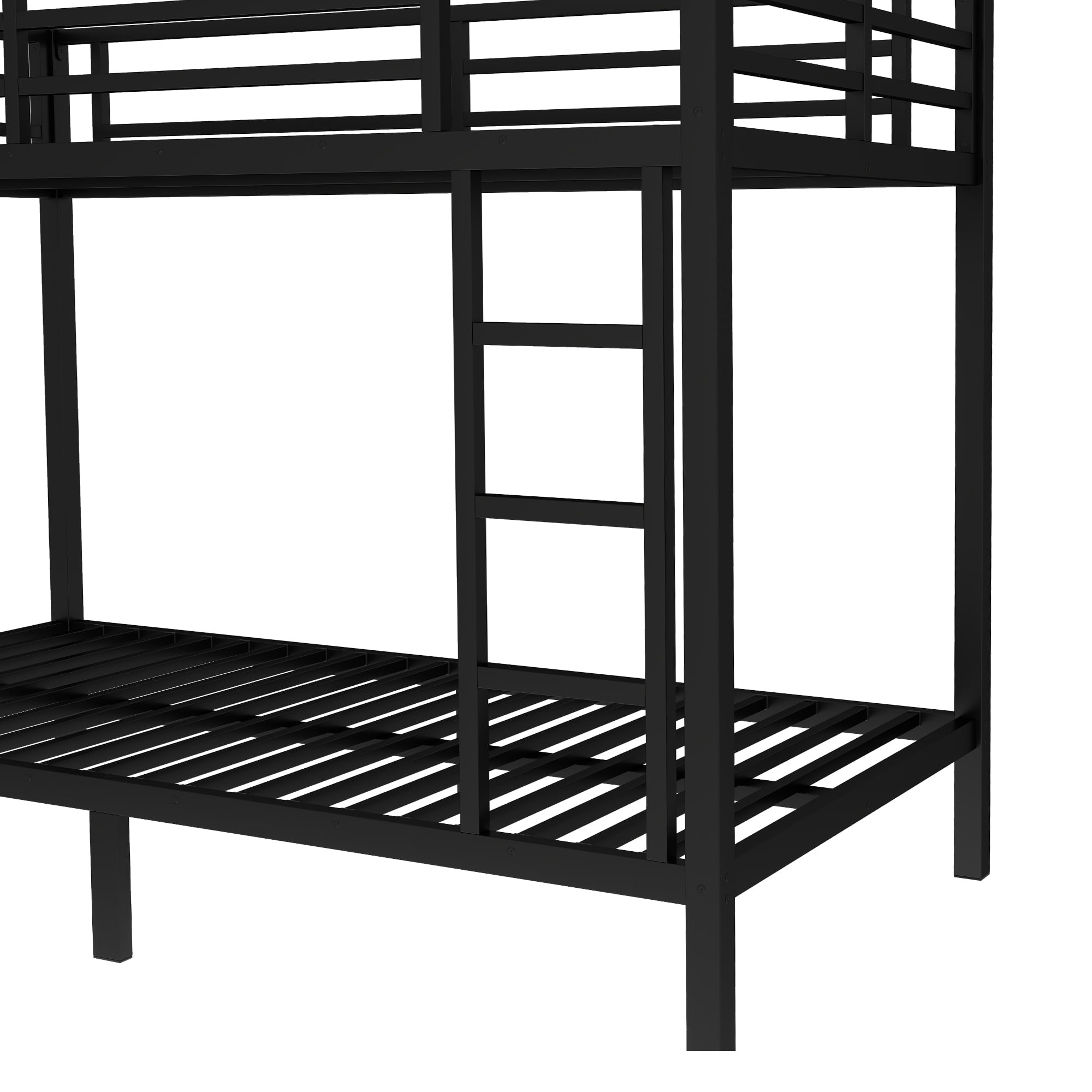 Leumius Twin over Full Bunk Bed for Teens and Adults,Heavy Duty Metal Bed Frame with 2 Side Ladders,Space-Saving/Noise Reduced/No Box Spring Needed,Black