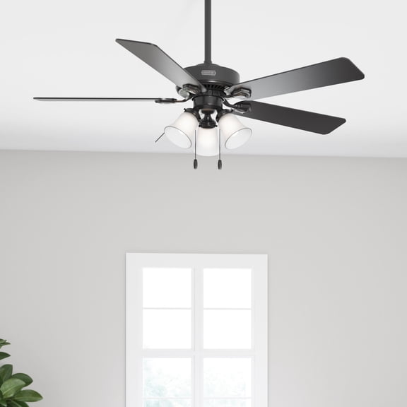 Hunter 52 inch Indoor Ceiling Fan with LED Lights - Black Ceiling Fan with Pull Chain, For Bedroom, Living Room, or Kitchen, Standard Mount, No Remote, 5 Blades - Swanson 51737, Matte Black