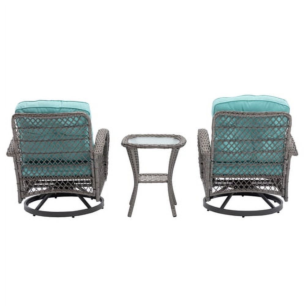 3 Pieces Patio Furniture Set, Patio Swivel Rocking Chairs Set, 2PCS Rattan Rocking Chairs and Side Table, Wicker Patio Bistro Set with Padded Cushions, for Patio Deck Porch Balcony,Blue - image 2 of 7