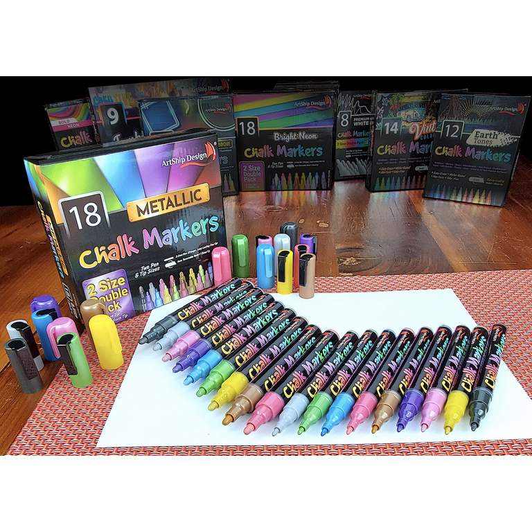 Extra Fine Tip Liquid Chalk Markers (30 Pack 1mm) Pastel + Neon Chalk Pens  - Erasable Dry Erase Marker for Chalkboard, Blackboards