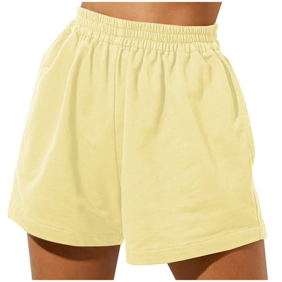 hotojiny Women's Sweat Shorts Casual Solid Color High Waisted Wide Leg Summer Workout Lounge Shorts with Pockets
