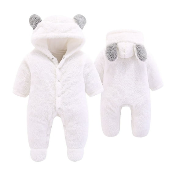 Baby Jumpsuit Winter Snowsuits with Hood Romper Unisex Warm Overall Mit Kapuze Outfits Size 0-12 Months, White, 0-3 Months