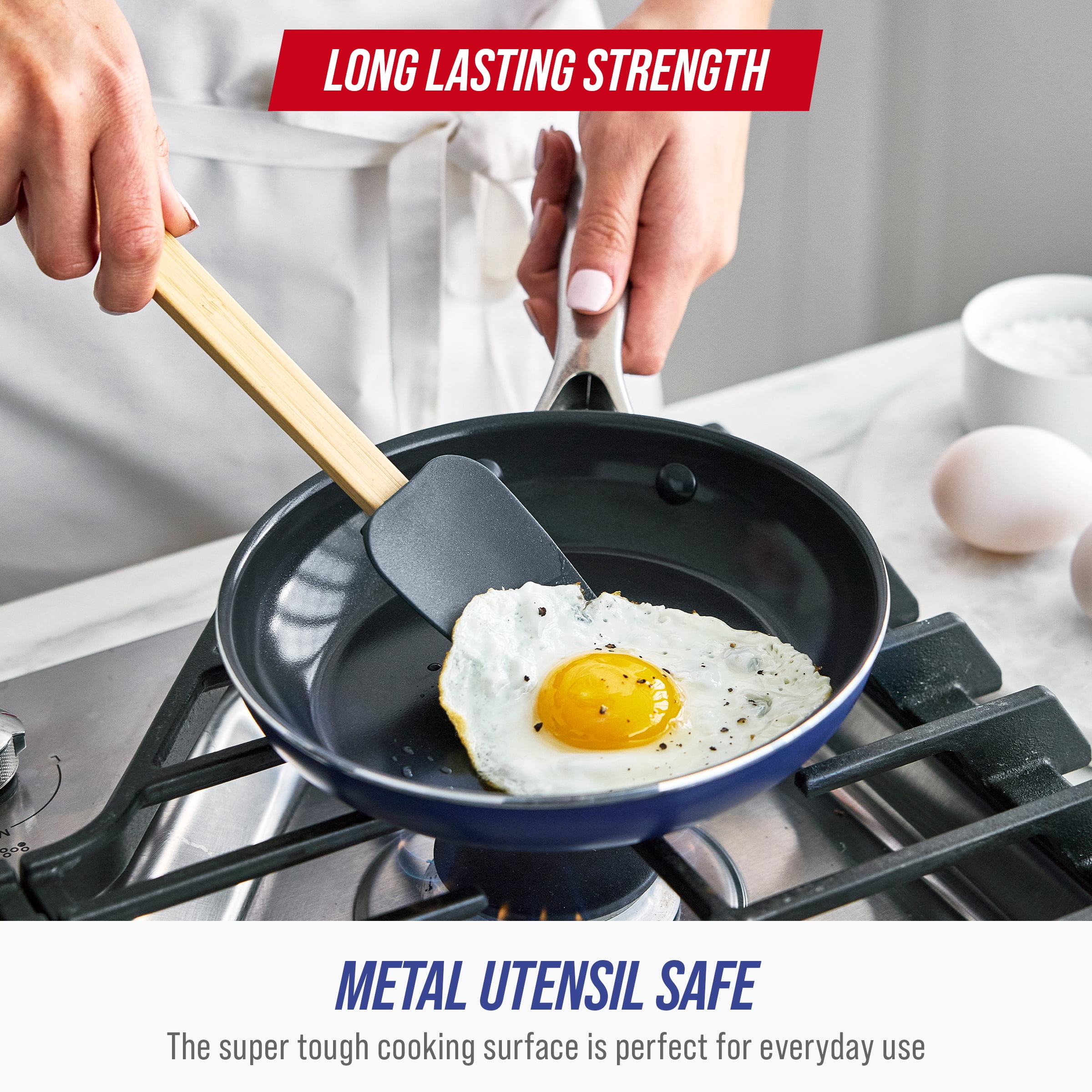 Blue Diamond 8″ Ceramic Nonstick Fry Pan with Spatula, Dishwasher Safe, Oven Safe, Metal Utensil Safe​