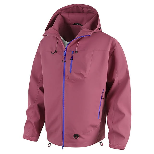 Veste d'Extérieur à Capuche pour Hommes, Manches Longues en Polyester Uni, Tenue de Travail Décontractée avec Multiples Poches, Style Alpinisme Coupe-Vent, Coupe Ample