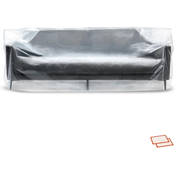 AISUO Extra Large Clear Plastic Furniture Moving Storage Cover, 96 x 42 x 62 Inch Heavy Duty Waterproof Dustproof Sofa Couch Protector Bag for Moving, Renovation & Storage