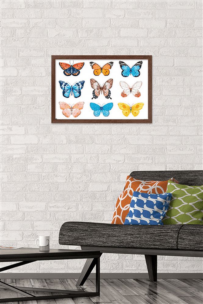 Watercolor Butterflies Wall Poster, 14.725" x 22.375", Framed