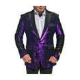 thumbnail image 2 of Men's Purple Paisley Look Shiny Sequin Black Lapel Tuxedo Sport Coat Jacket By Alberto Nardoni Brand Designer, 2 of 3