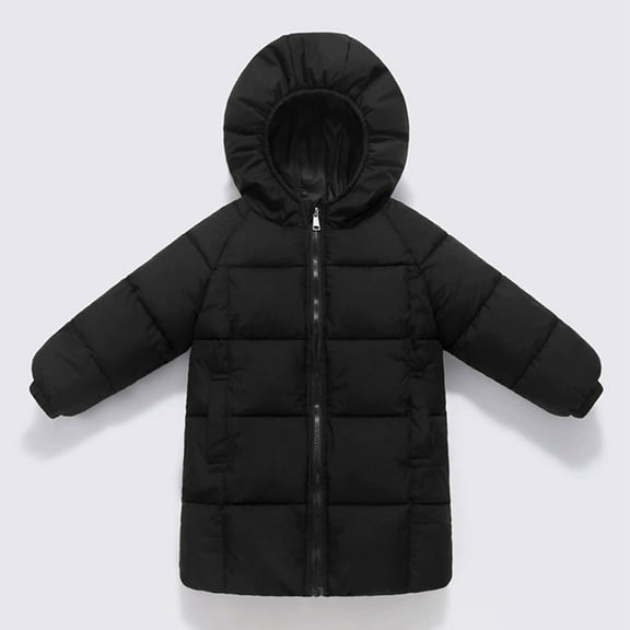 Girls Winter Coats Hooded Puffer Jacket Girls Black Jacket Full-Zip Long Sleeve Waterproof Boys Lightweight Jacket Boys' Outerwear Jackets & Coats 6-7 Years