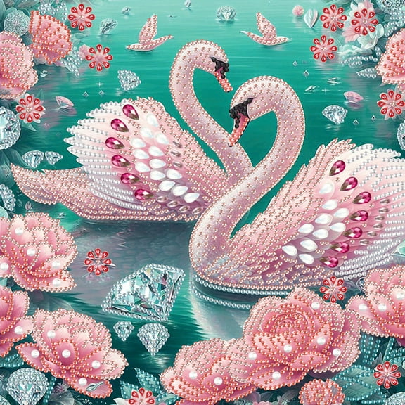 5D DIY diamond art painting kit, pink swan special shape diamond canvas, namely can decompress and relax and can be used for home wall decoration