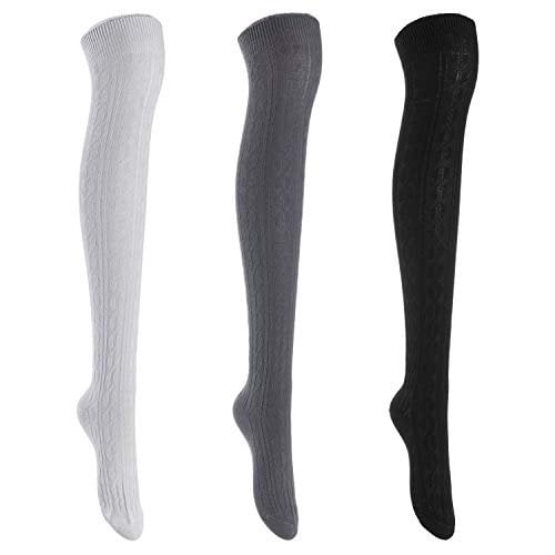 Lian LifeStyle Women's 3 Pairs Adorable Comfortable Soft Thigh High Over Knee High Cotton Socks Size 6-9 L1024 Assorted