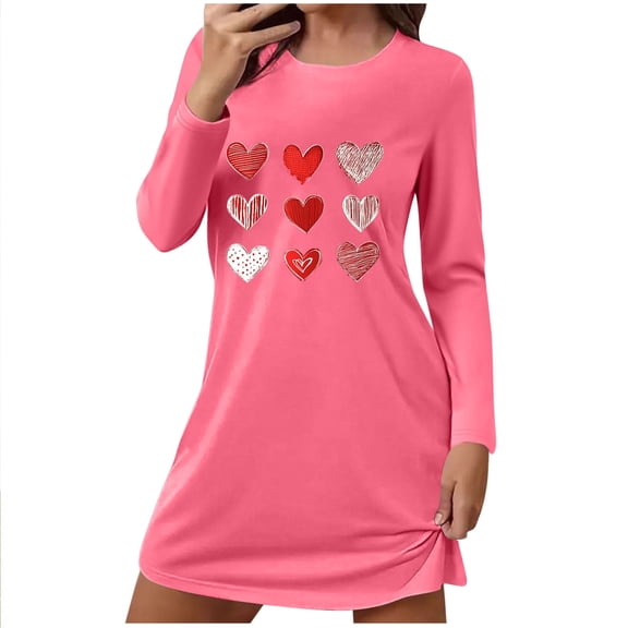 LOPECY-Sta Sleep Dress for Women Long Sleeve Sleep Shirts Round Neck Loose Comfortable Short Nightgowns Sleepshirts for Home