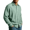 thumbnail image 5 of LNZGNM Mens Long Sleeve Shirts Plaid Lapel Shirts Button Down Loose Solid Blouses Casual Fall Tops,Light Green M, 5 of 6