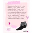 thumbnail image 7 of MeMoi Metallic Leaf Cotton Blend Anklet Socks - Girls - Female, 10, Black Silver, 7 of 7