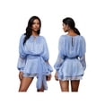 thumbnail image 2 of Argulvti Women Ruffle Mini Dress Long Lantern Sleeve Tie-up Front Solid Color Pleated Flowy Dress, 2 of 9
