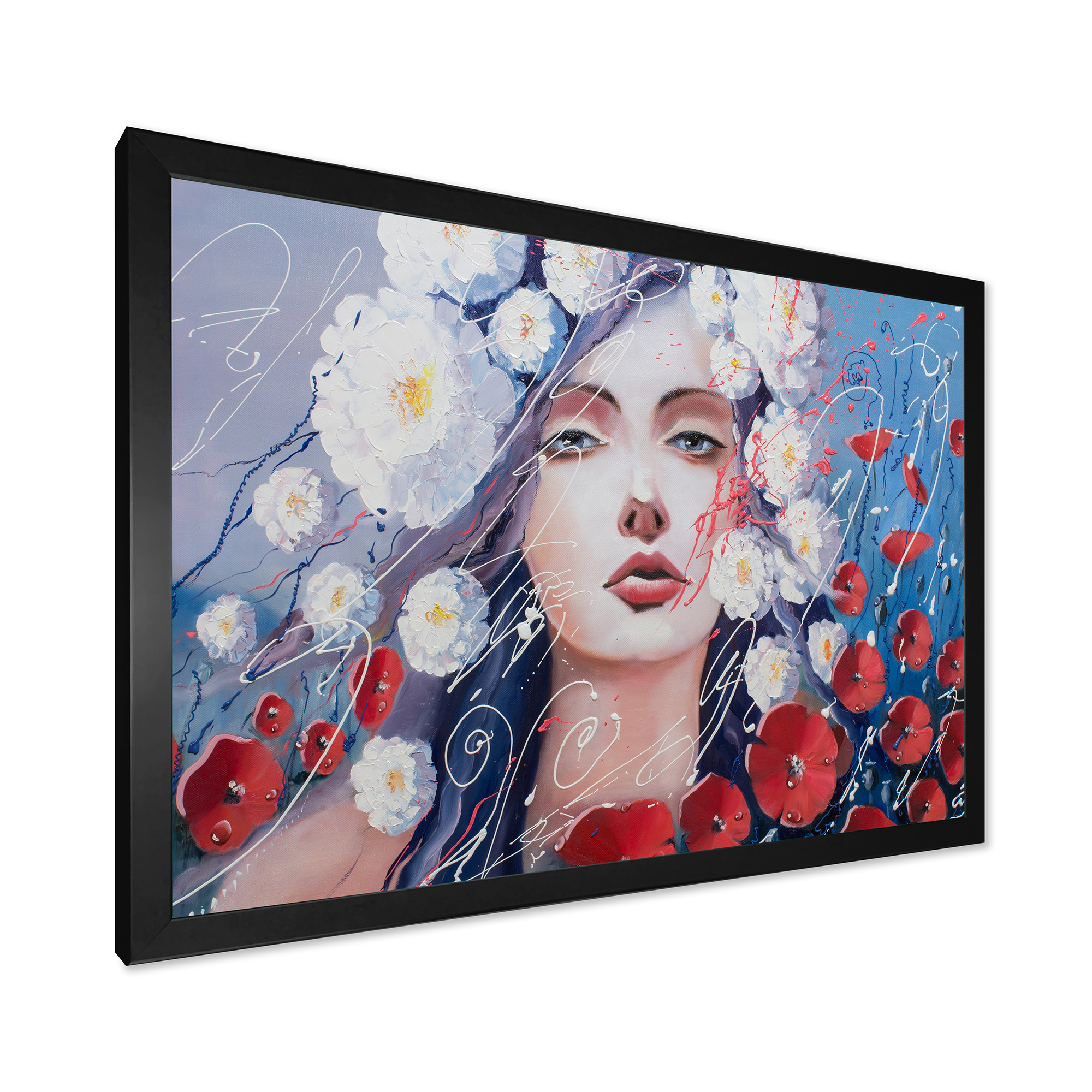 Designart 'Portrait Of A Young Lady With Red & White Flowers' Traditional Framed Art Print