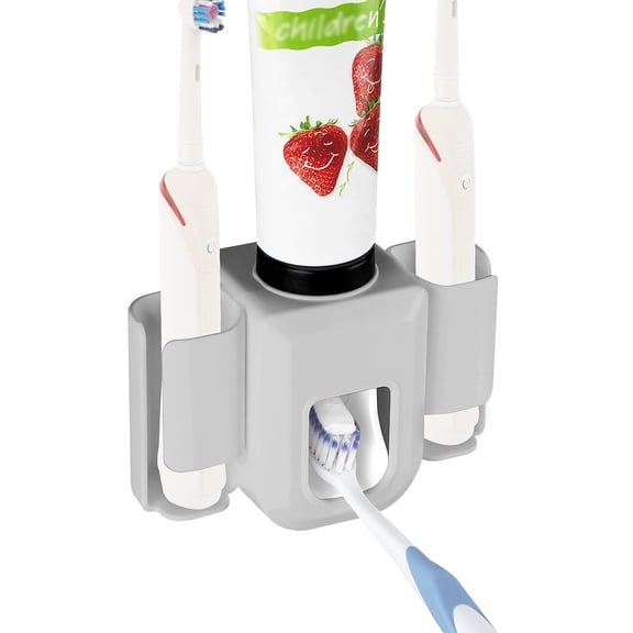 DODAMOUR Toothbrush Holder, Wall Mounted Automatic Toothpaste Dispenser, Equipped with 1 Toothpaste Extruder, 2 Electric Toothbrush Holders, Organizer for Shower Bathroom (Gray)