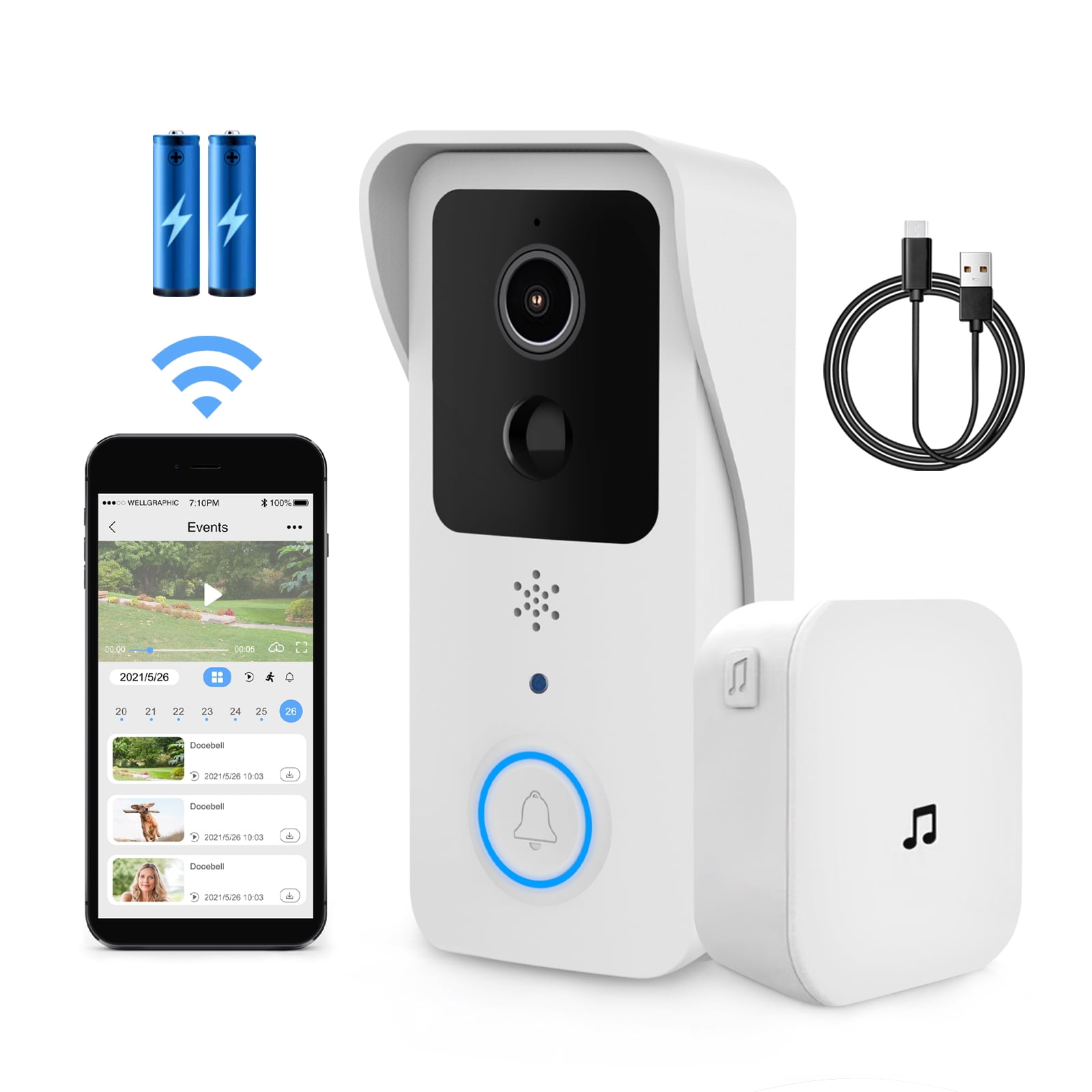 Ocean sund fornuft vejr Video Doorbell Camera, 1080P HD Wireless Doorbell 2.4GHz & 5GHz WiFi Two  Way Audio, Night Vision, Smart Security Doorbell with Chime, White -  Walmart.com