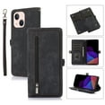 thumbnail image 1 of SaniMore iPhone 14 Plus Business Case (6.6" 2022), Zipper Wallet + Magnetic Clasp + Card Slots + Flip Kickstand + Wrist/Crossbody Strap [Shockproof Anti-fall] Full-body Protective Shell, Black, 1 of 10