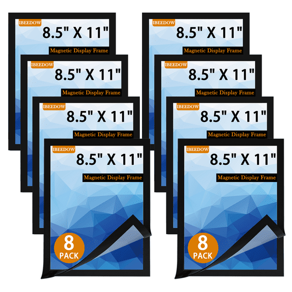 8 Pack Magnetic Picture Frame, 8.5 x 11 Picture Frames for Refrigerator, Certificate Frame with Self Adhesive Backing, Magnetic Document Holder for Wall Window Office Poster Store