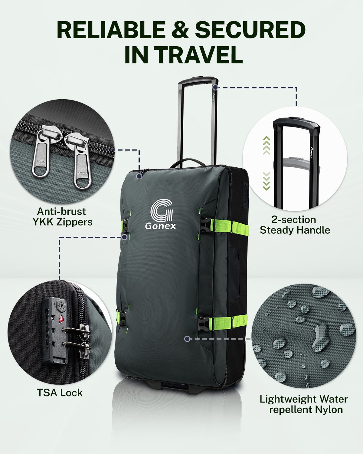 Gonex 30-Inch Large Rolling Duffel Bag with Wheels, Water Repellent Lightweight Wheeled Travel Duffle Luggage with TSA Lock & Telescopic Handle