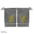thumbnail image 3 of Monogrammed Washcloth Towel, Personalized Gift, 13x13 Inches - Set of 2 - Gold Script Embroidered Towel - Extra Absorbent 100% Turkish Cotton - Soft Terry Finish - Initial E Gray Towels, 3 of 3