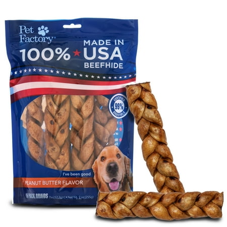 UPC: 0094983781285 | Pet Factory 100% Made in USA Beefhide 7  Braided Sticks Dog Chew Treats – Peanut Butter Flavor  6 Count/1 Pack Braid Sticks (7in) Peanut Butter 6 Count (Pack of 1)