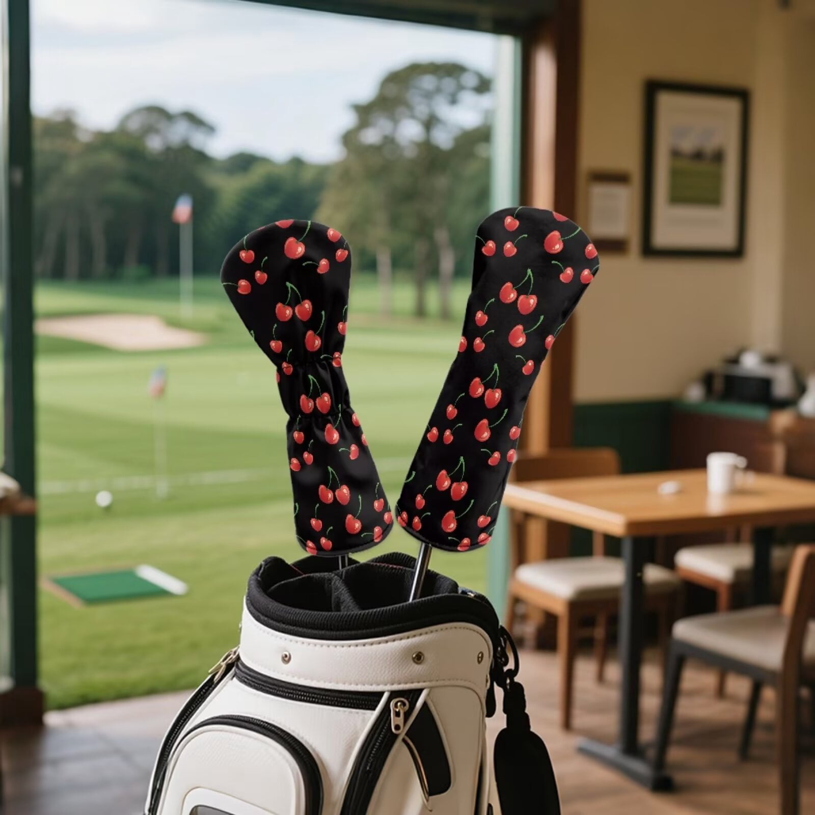 Uorisanigo Cherry Print Golf Club Covers for Women Men, 3 Packs Golf Club Driver, Fairway Wood and Hybrid Head Cover, Headcovers Set Keep Clubs Dry and Clean, Funny Accessories