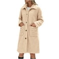 thumbnail image 3 of jtjvou Women Winter Fluffy Faux Fur Coat Thickened Warm Long Jacket Fuzzy Lapel Long Sleeve Button Fleece Coats Outwear Beige L, 3 of 7