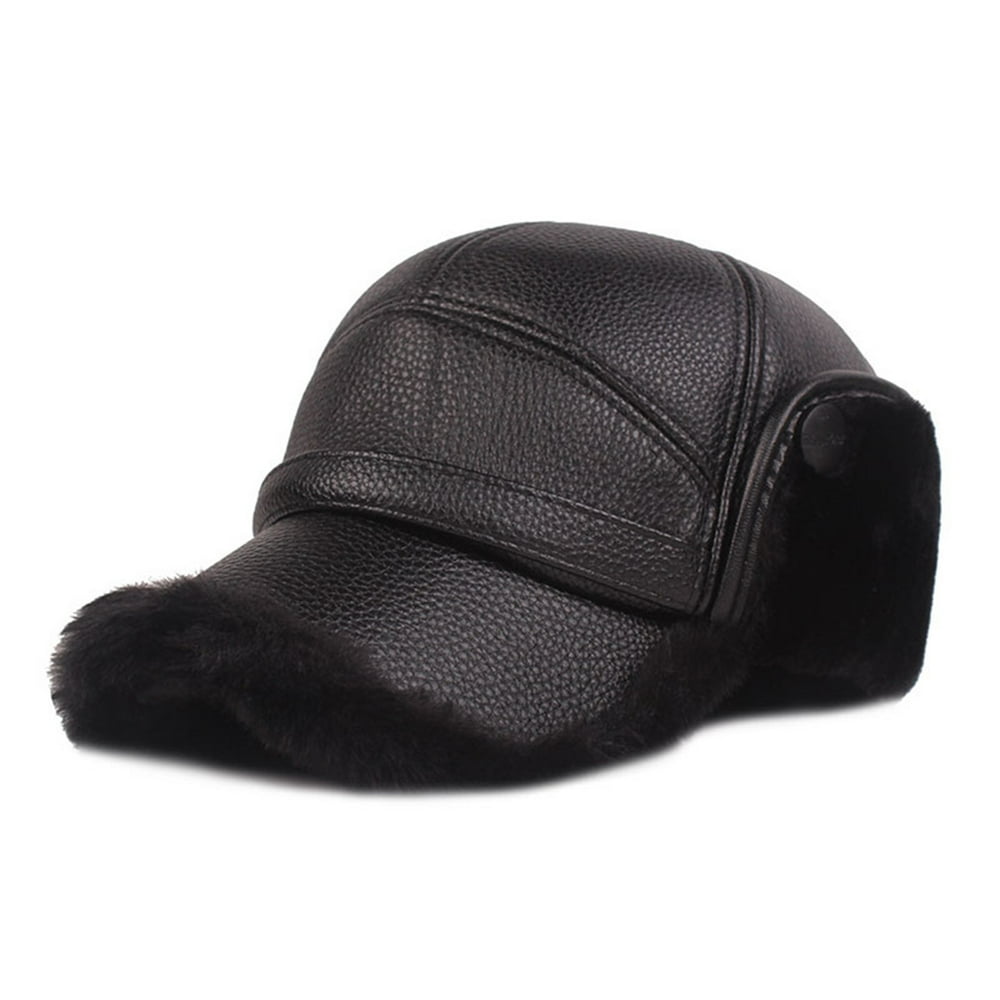 Mens' Leather Hat Winter Warm Trapper Outdoor Hunting Ear Flap Baseball