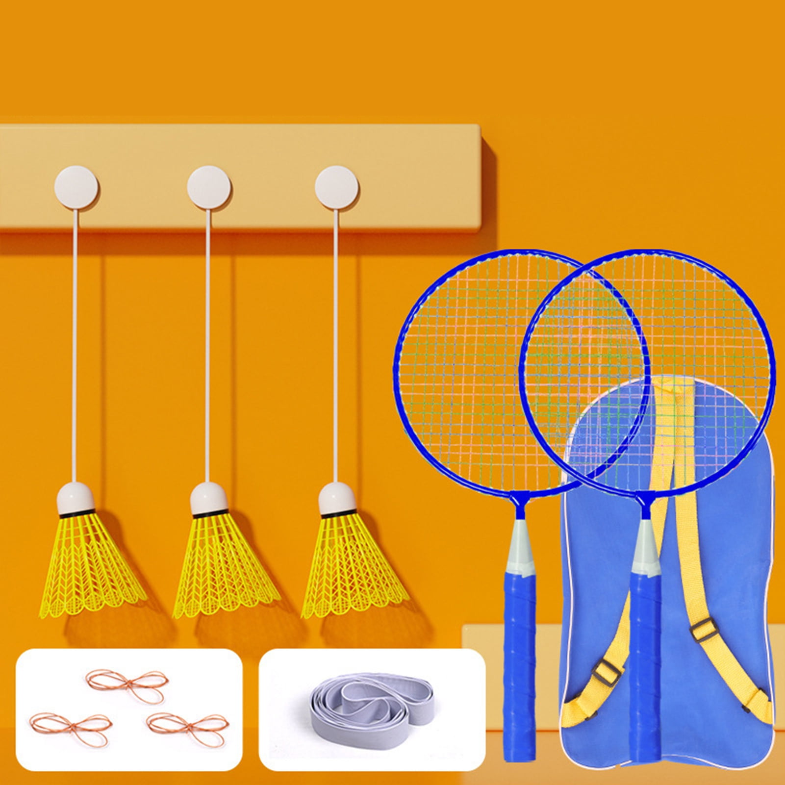 1 Set Solo Badminton Trainer Ceiling Mount Indoor Kids Adults Beginners Single Elastic Glowing Badminton Self Practice Training Equipment Blue