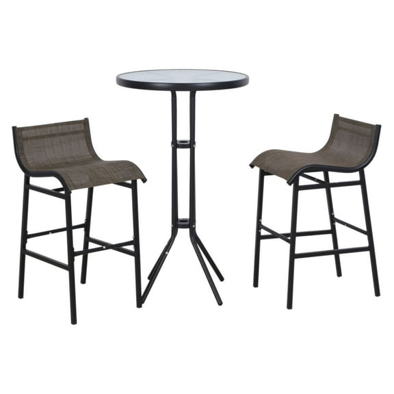 Bistro Table Set 3 Piece, High-Top Patio Dining Set with 2 Bar Stools - Black/Tan Outdoor Furniture for Small Spaces
