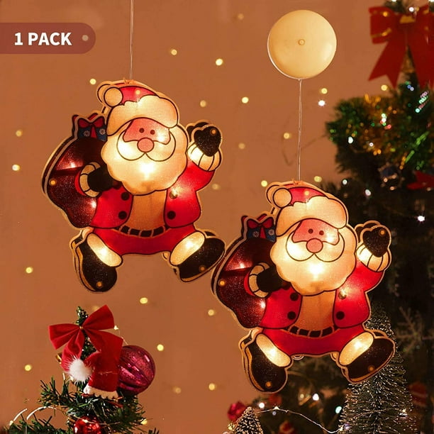 10ft Lumières de fenêtre de Noël d'intérieur, 10 lumières de rideau en  forme d'arbre de Noël blanc chaud avec dessin animé Père Noël et lumière de  fée LED, décorations de Noël pour