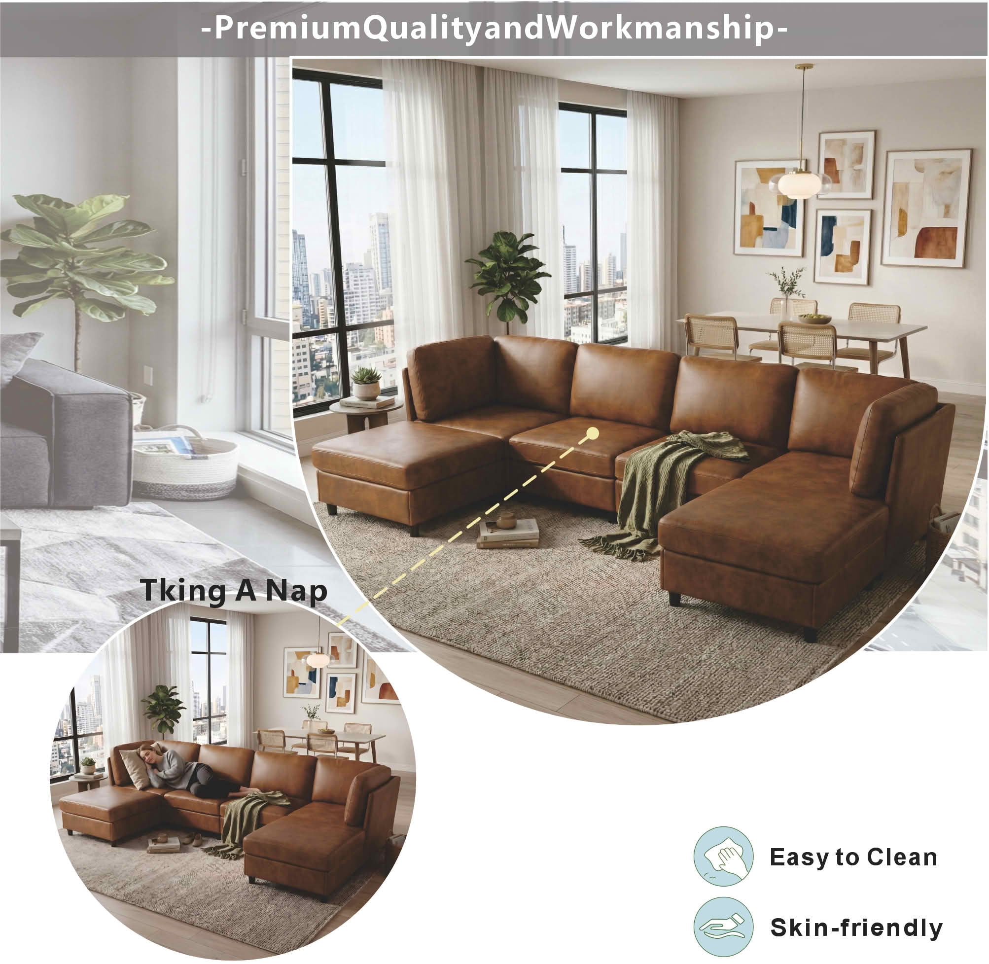 MAYEERTY 124 Inch Modular Corner Sectional Sofa, Freely Reconfigurable Modern Couch with Convertible Ottoman for Living Room