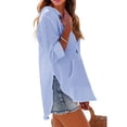 thumbnail image 7 of longantii Women's Beach Cover Up Long Sleeve Summer Linen Shirt Hoodies Sweatshirt V Neck with Pocket Hooded Tops Light Blue M, 7 of 7