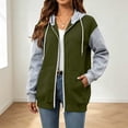 thumbnail image 5 of Womens Hoodies Color Block Fleece Lined Full Zip Quick-Dry Sweatshirt Drawstring Hood Side Pockets Mid Length for Street Shopping Daily Hangout | TruBelle,Army Green L, 5 of 7