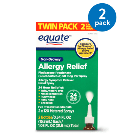 (2 pack) Equate Non-Drowsy Allergy Relief Nasal Spray, 1.08 oz, 2x120 Metered Sprays, 2 (Best Otc Nasal Spray)