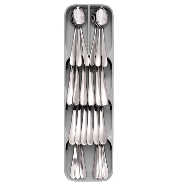 Organizador compacto de utensilios para cajones de cocina, cubiertos, bandeja de cubiertos, iconos de cubiertos para una fácil identificación, pequeño, gris