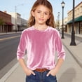 thumbnail image 2 of AWZXDE T-Shirt en Velours pour Filles à Manches 3/4, Doux, Col Rond, Hauts Décontractés pour Filles, T-Shirt de Base Confortable 3-14 Ans, 2 of 4